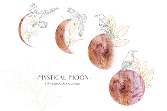 Download Watercolor Moon Phase Clipart. Line Art - Watercolor moon Collection