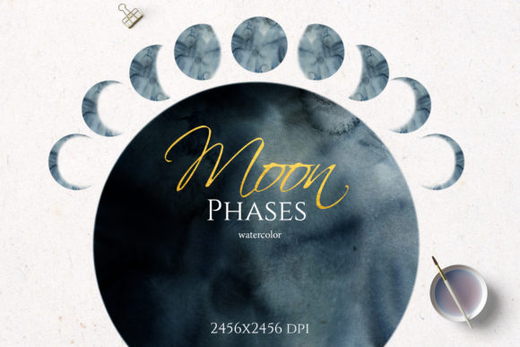 Download Watercolor Moon Phases - Watercolor moon Collection