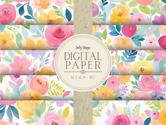 Download Colorful Watercolor Flower Digital Paper - Colorful Collection