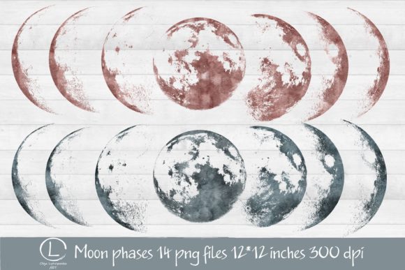 Download Watercolor Moon Phases Clipart Png Files - Watercolor moon Collection