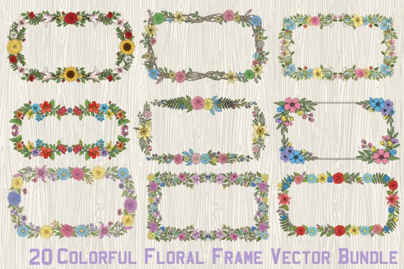 Download 20 Colorful Floral Frame Vector Bundle - Colorful Collection